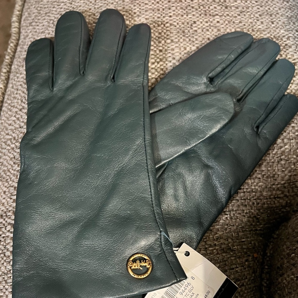 Coach Leather Tech Gloves/Teal